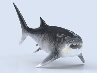 Realistic Great White Shark Aquatic Animal Model With Open Mouth And Sharp Teeth 3d model