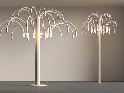Modern Tree Like Floor Lamp With Curved Branches And Illuminated Bulbs In Minimalist White Design 3d model
