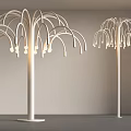 Modern Tree Like Floor Lamp With Curved Branches And Illuminated Bulbs In Minimalist White Design