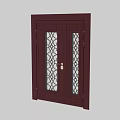 Deep Red Swing Door With Glass Panels And Geometric Patterns 3d model