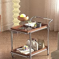 Modern Rolling Side Table with Wood Metal Frame Two Tier Tray Top for Living Room Decor