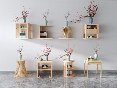 Modern Coffee Tables With Shelf Design And Decorative Vases Ornaments 3d model