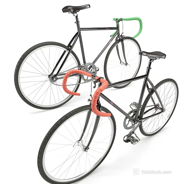 Two Black Bicycles With Red And Green Handlebars Sleek Modern Design For Urban Riding 3d model 