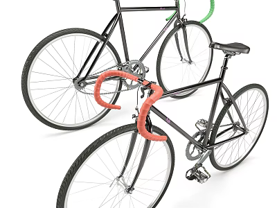 Two Black Bicycles With Red And Green Handlebars Sleek Modern Design For Urban Riding 3d model
