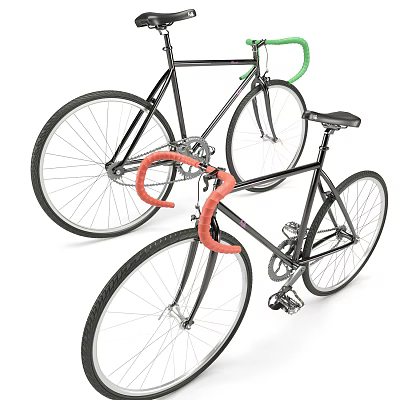 Two Black Bicycles With Red And Green Handlebars Sleek Modern Design For Urban Riding 3d model