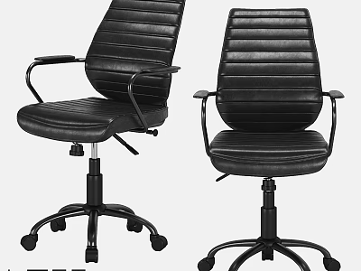 Black Leather Office Chairs With Armrests Rolling Wheels And Striped Design 3d model