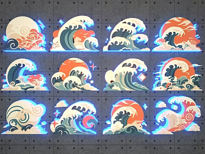 Colorful Decorative Wave Patterns Photo Spot With Lighting Effects On Gray Wall 3d model
