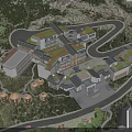 Scenic Hotel Building on Island Hill Surrounded by Roads and Other Buildings