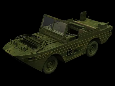 Military Style Green Amphibious Car With Open Cockpit And Large Wheels 3d model