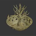 Decorative Bowl Sculpture With Tree Shaped Center And Small Animal Figures