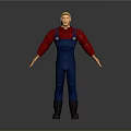 Man Standing With Arms Outstretched In Red Plaid Shirt And Blue Overalls