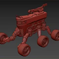 Orange Futuristic Utility Vehicle With Multi Large Wheels And Mechanical Structure 3d model