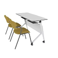 Mobile Conference Table With White Tabletop And Yellow Chairs On Wheels 3d model