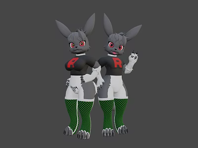 Game Movie Character Gray Rabbit Red Eyes Black Top Red R White Shorts Green Fishnet 3d model