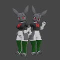 Game Movie Character Gray Rabbit Red Eyes Black Top Red R White Shorts Green Fishnet
