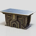 Artistic Decorative Table With Blue Top And Intricate Gold Accent Design