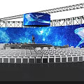 Modern Stage Design With Curved Seats Blue Starry Background And Whale Lighting