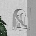 Modern Wall Lamp With Arch And Staircase Design For Interior Decor With Green Plant Leaf