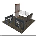Modern Interior Room Divider With Wooden Slats And Metal Frame Design