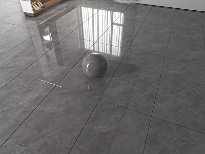 Gray Floor Tiles with Smooth Glossy Surface Modern Minimalist Design Featuring Gray Sphere and Reflections 3d model