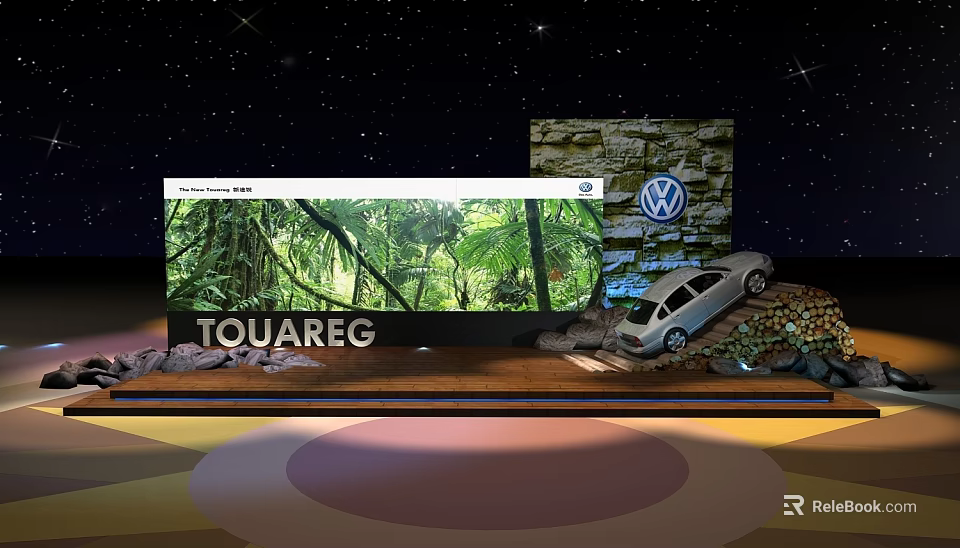 Volkswagen Touareg Display Scene With Large Screen Tropical Rainforest And Starry Sky Background 3d model 