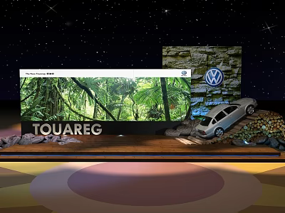Volkswagen Touareg Display Scene With Large Screen Tropical Rainforest And Starry Sky Background 3d model