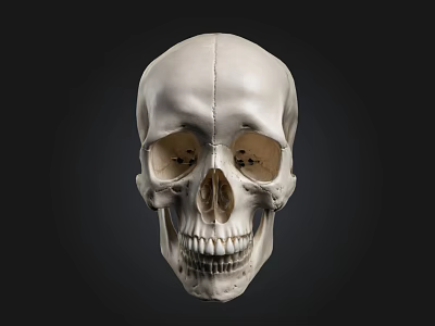 Detailed White Human Skull Anatomical Model for Medical Study on Dark Background 3d model