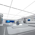 Modern Exhibition Hall Interior Design With Hi Tech Exhibits Display Platforms And Digital Screens