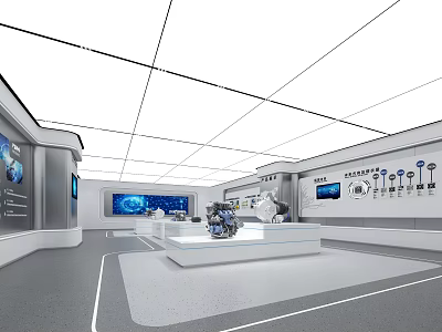 Modern Exhibition Hall Interior Design With Hi Tech Exhibits Display Platforms And Digital Screens 3d model