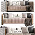 Elegant Sectional Sofa in Beige Velvet with Gold Trim Tufted Design and ARACIKAN Pillows