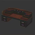 Classic Wooden Office Desk With Multiple Drawers And Layered Compartments Design
