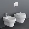 White Wall Mounted Modern Toilet With Bidet In Gray Bathroom Interior