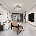 Modern Minimalist Open Living And Dining Room Interior Design With Cozy Sofas And Large Windows