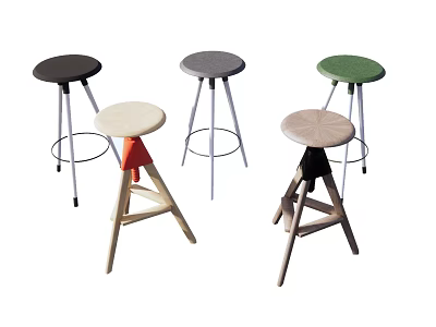 Various Colored Bar Stools With Metal And Wooden Leg Design Styles 3d model