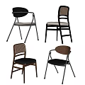 Modern Dining Chairs With Wooden Frame Rattan Back Leather Seat And Metal Legs