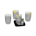Glass Cups with Ice Cubes Lemon Slice on Tray and Mint Leaves