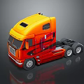Orange Red Semi Truck Cab with Decorative Design Shiny Surface and Large Wheels