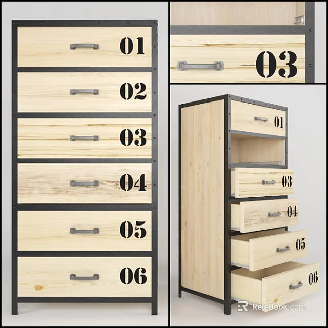 Wooden Chest of Drawers With Six Drawers And Metal Handles Functional Storage Design 3d model 
