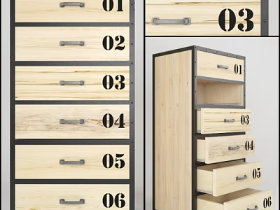 Wooden Chest of Drawers With Six Drawers And Metal Handles Functional Storage Design 3d model