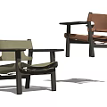 Two Modern Leisure Chairs With Green And Brown Upholstery And Wooden Frame Design