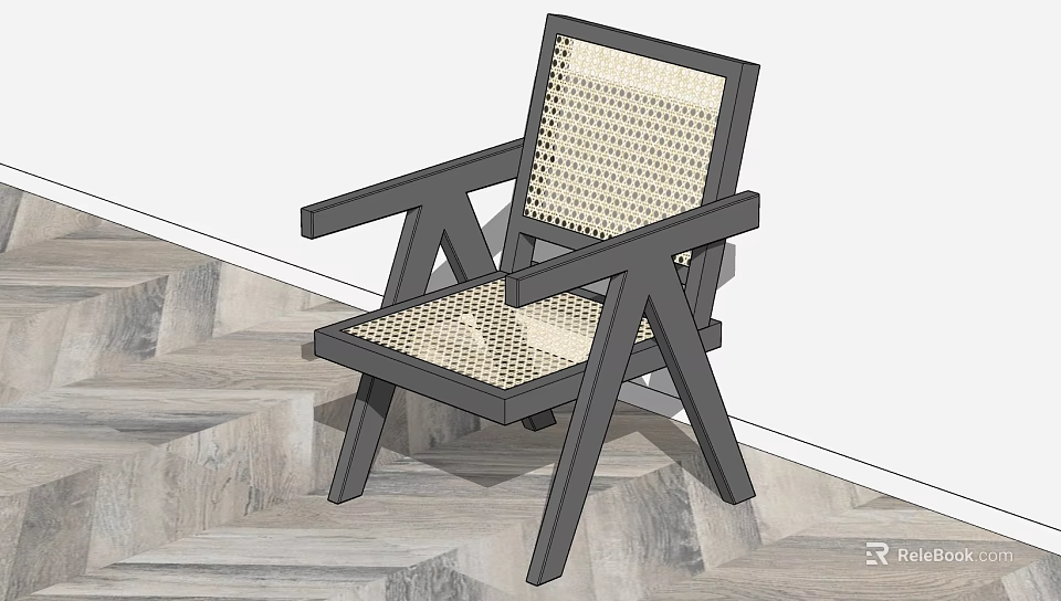 Stylish Modern Lounge Chair With Wooden Frame And Woven Seat Back Design 3d model 