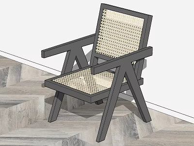 Stylish Modern Lounge Chair With Wooden Frame And Woven Seat Back Design 3d model