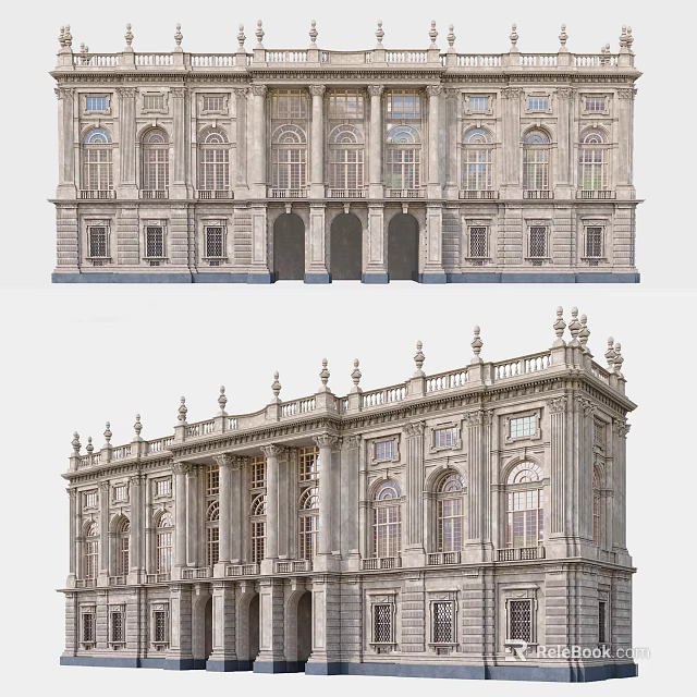 European Classical Architecture With Ornate Facade Arched Windows And Symmetrical Design 3d model 