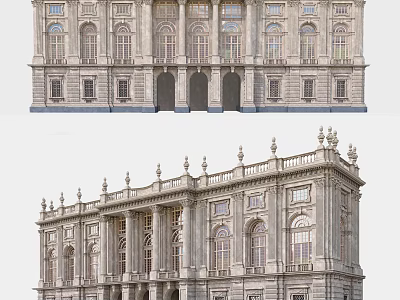 European Classical Architecture With Ornate Facade Arched Windows And Symmetrical Design 3d model