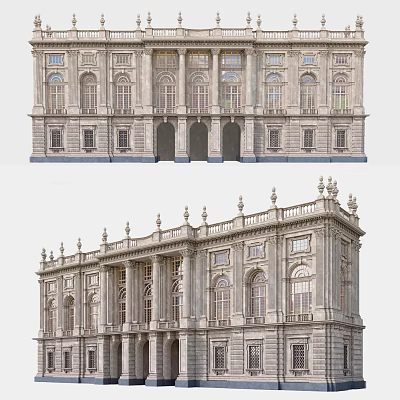 European Classical Architecture With Ornate Facade Arched Windows And Symmetrical Design 3d model