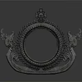Intricate Black Sculpture Carving with Circular Frame Mythical Beast Motifs and Ornate Patterns