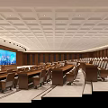 Elegant School Building Lecture Hall with Comfortable Seats Large Screen and Modern Ceiling Design 3d model