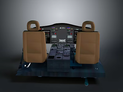 Aircraft Cockpit Interior With Two Brown Seats And Control Panel Instruments 3d model