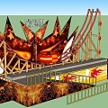 Fireball Amusement Ride with Curved Tracks Flame Elements and Decorative Structures
