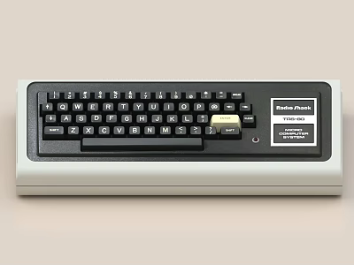 Radio Shack TRS 80 Pioneer Vintage Computer Keyboard With Black Keys And White Base 3d model